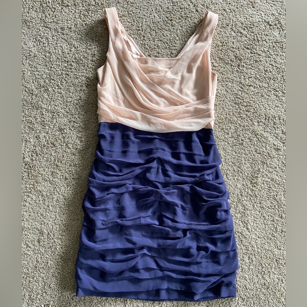 Express Ruched Purple/Pink Colorblock Mini Dress, Size 10